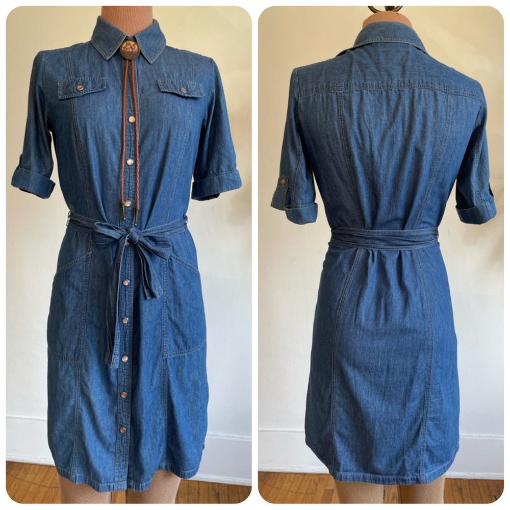 Pendleton Vintage Fit Pearl Snap Button Down Denim Chambray Shirt Dress Size S